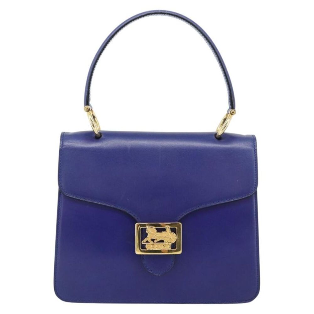 Celine Vintage Carriage Top Handle Leather Blue Leather Handbag